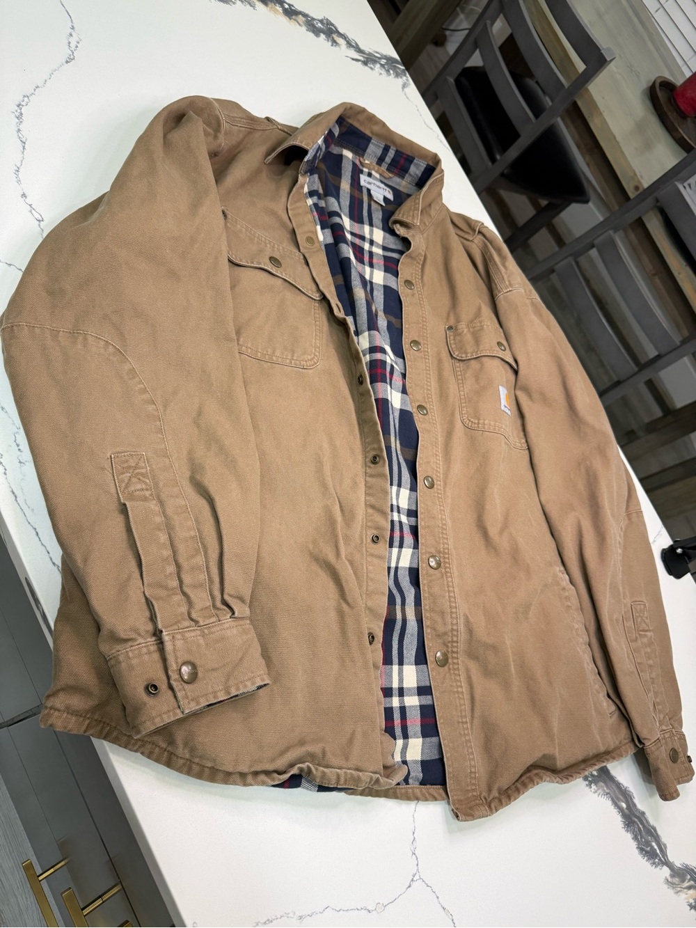 Carhartt Jacket Mens L Brown Flannel Lined Canvas Work Chore Coat